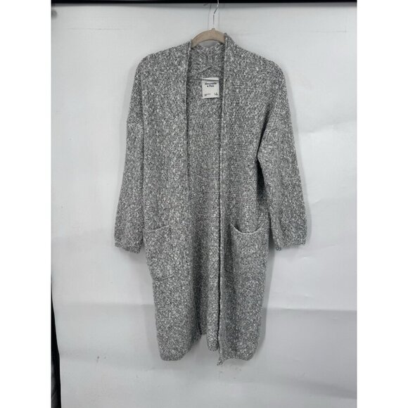 Abercrombie & Fitch Open Cardigan Women Small Silver Knit Long Length Minimalist - Picture 1 of 11